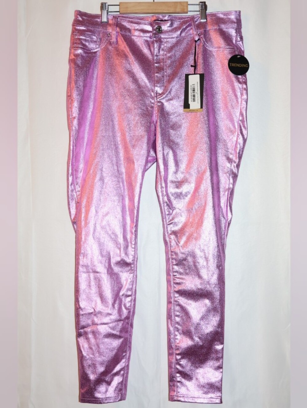 YMI Hot Rose Pink High Rise Metallic Shimmery Skinny Pants.